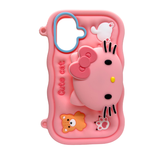 FUNDA SILICONA DISEÑO 3D Y POP SOCKET IPHONE 16 HELLO KITTY