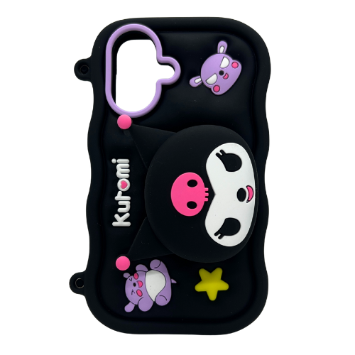 FUNDA SILICONA DISEÑO 3D Y POP SOCKET IPHONE 16 KUROMI