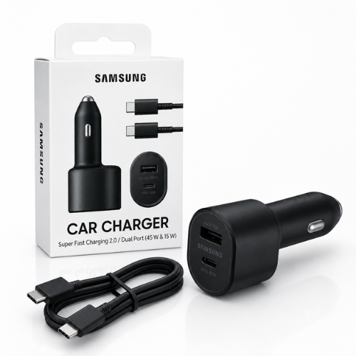 CARGADOR 2 PIEZAS AUTO SASMUNG SLOT TIPO C 45W + SLOT USB 15W